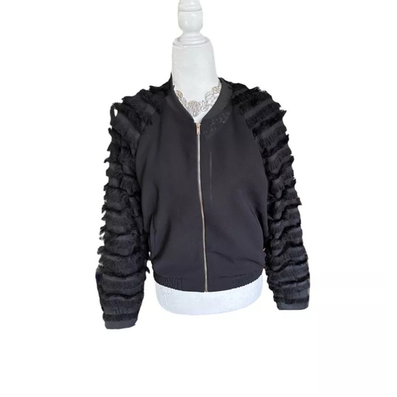 Zara Fringe Sleeve bomber Jacket - Women’s Size LG - Picture 1 of 6